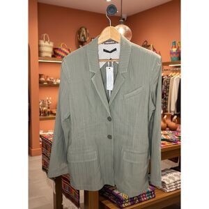 Peruvian Connection Olive Green Textured Linen Blend Blazer Size 16 NWT